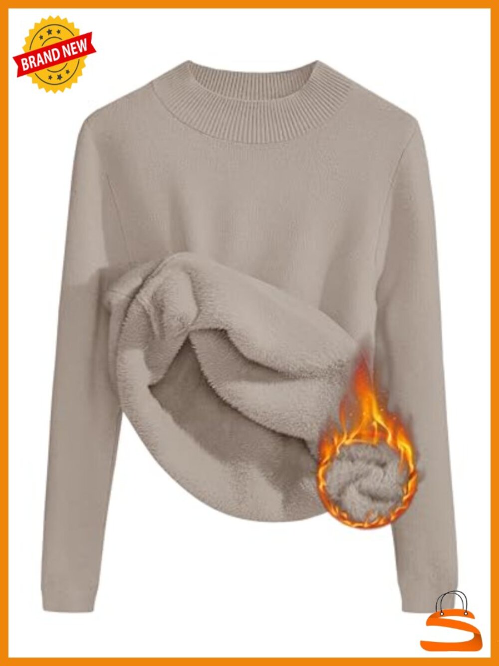 Fleece Sherpa Lined Turtleneck Sweater Pullover Winter Knit Top